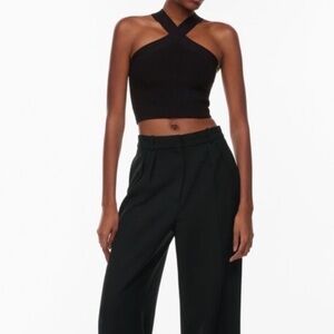 Aritzia Babaton Sculpt Knit Criss Cross Crop Tank Top Black Women Small NWOT